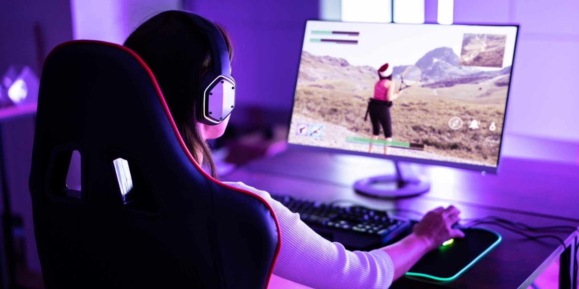 Online Esports PC Player. Young Gamer Girl